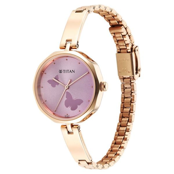 Titan 2702WM02 Karishma Women Quartz Pink Dial Rose Gold Stainless Steel Watch