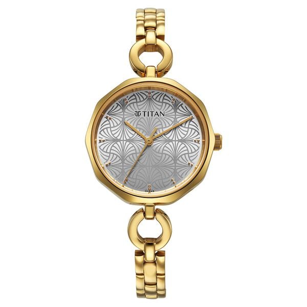 Titan – 2702YM01 Karishma Quartz Analog Women’s Watch with Silver Dial & Golden Metal Strap