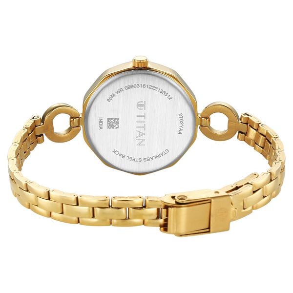 Titan – 2702YM01 Karishma Quartz Analog Women’s Watch with Silver Dial & Golden Metal Strap