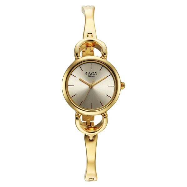 Titan 2724YM01 Raga Quartz Analog Champagne Dial 26 mm Metal Case Golden Stainless Steel Bracelet Women Watch