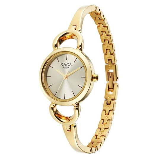 Titan 2724YM01 Raga Quartz Analog Champagne Dial 26 mm Metal Case Golden Stainless Steel Bracelet Women Watch