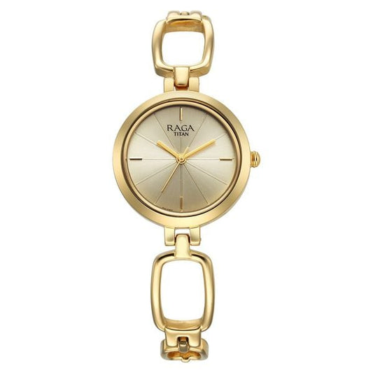 Titan 2725YM01 Women’s Champagne-Dial Analog Watch with Gold Metal Bracelet