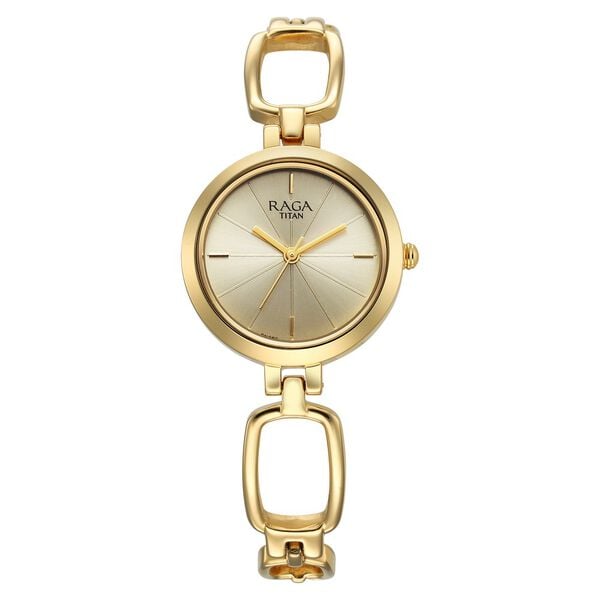 Titan 2725YM01 Raga Champagne Dial Golden Metal Strap Analog Quartz Watch – Women