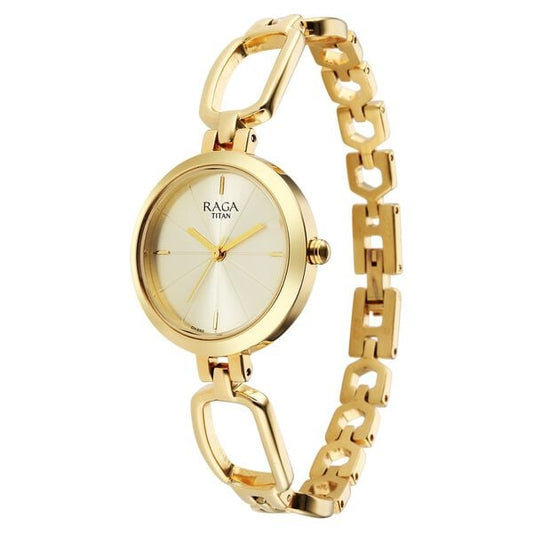 Titan 2725YM01 Raga Champagne Dial Golden Metal Strap Analog Quartz Watch – Women