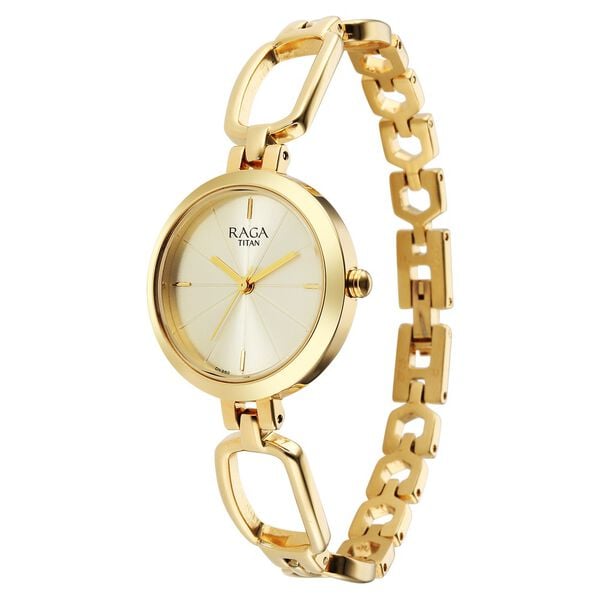 Titan 2725YM01 Raga Champagne Dial Golden Metal Strap Analog Quartz Watch – Women