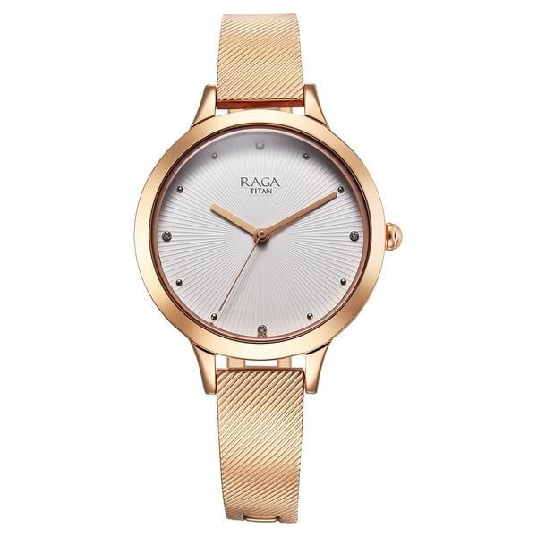 Titan 2754WM01 – Women’s White-Dial Analog Watch with Rose-Gold Metal Strap