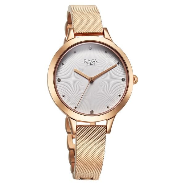 Titan 2754WM01 – Women’s White-Dial Analog Watch with Rose-Gold Metal Strap