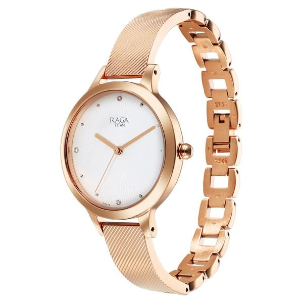 Titan 2754WM01 – Women’s White-Dial Analog Watch with Rose-Gold Metal Strap