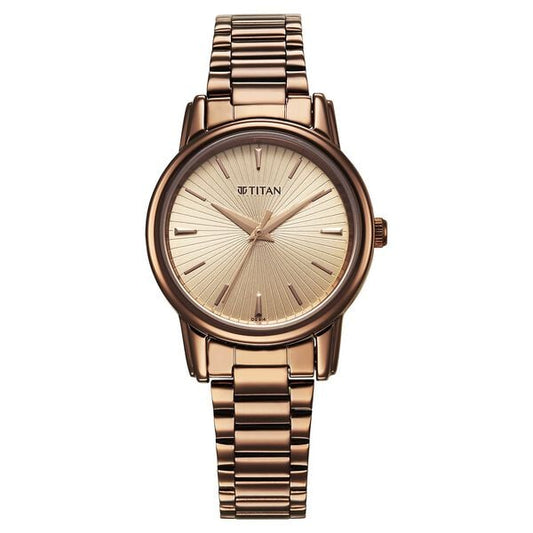Titan 2760QM01 Women’s Beige-Dial Analog Watch with Brown Metal Strap