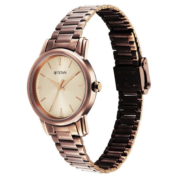Titan 2760QM01 Women’s Analog Quartz Watch — Beige Dial & Brown Stainless Steel Strap