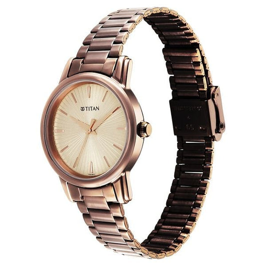 Titan 2760QM01 Women’s Analog Quartz Watch — Beige Dial & Brown Stainless Steel Strap