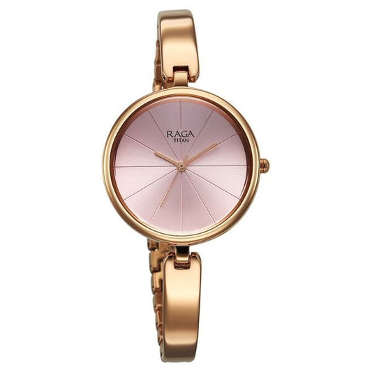 Titan 2772WM01 Women’s Pink-Dial Analog Watch with Rose-Gold Metal Strap