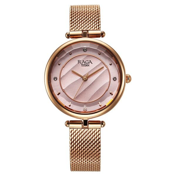 Titan 2773WM01 Raga Showstopper Quartz Analog Pink Dial Rose Gold Metal Strap Women's Watch