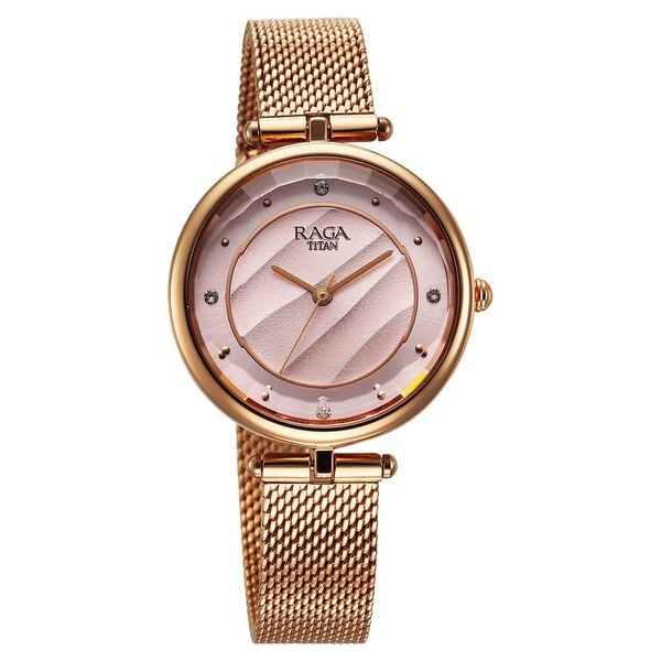 Titan 2773WM01 Raga Showstopper Quartz Analog Pink Dial Rose Gold Metal Strap Women's Watch