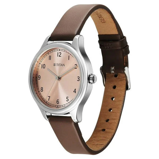 Titan 2781SL01 Workwear Rose Gold Dial Women's Brown Leather Analog Watch