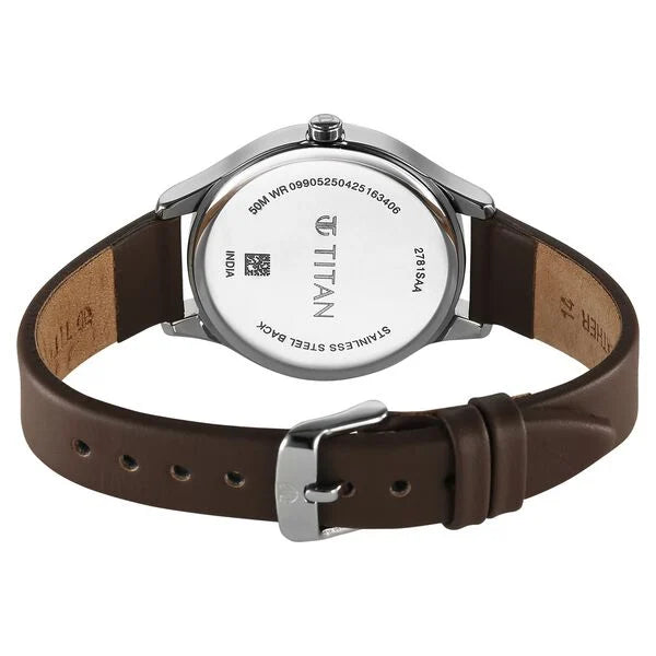 Titan 2781SL01 Workwear Rose Gold Dial Women's Brown Leather Analog Watch