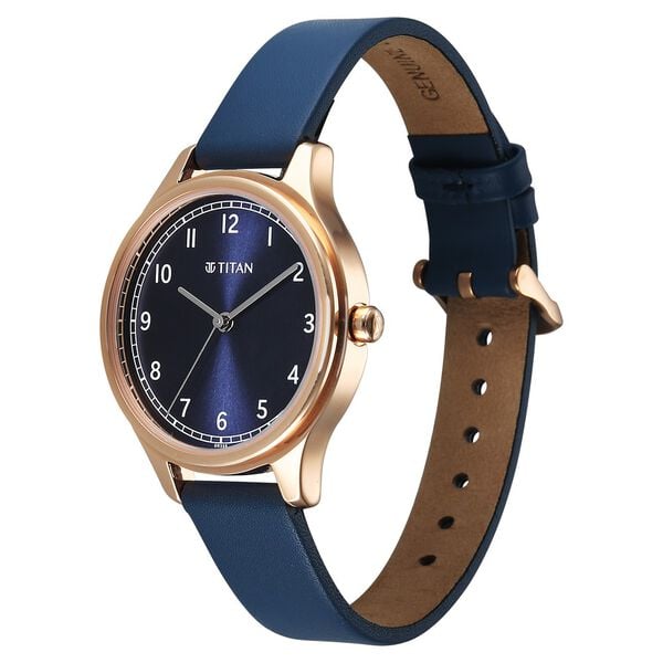 Titan 2781WL01 Women’s Blue-Dial Analog Watch with Blue Leather Strap