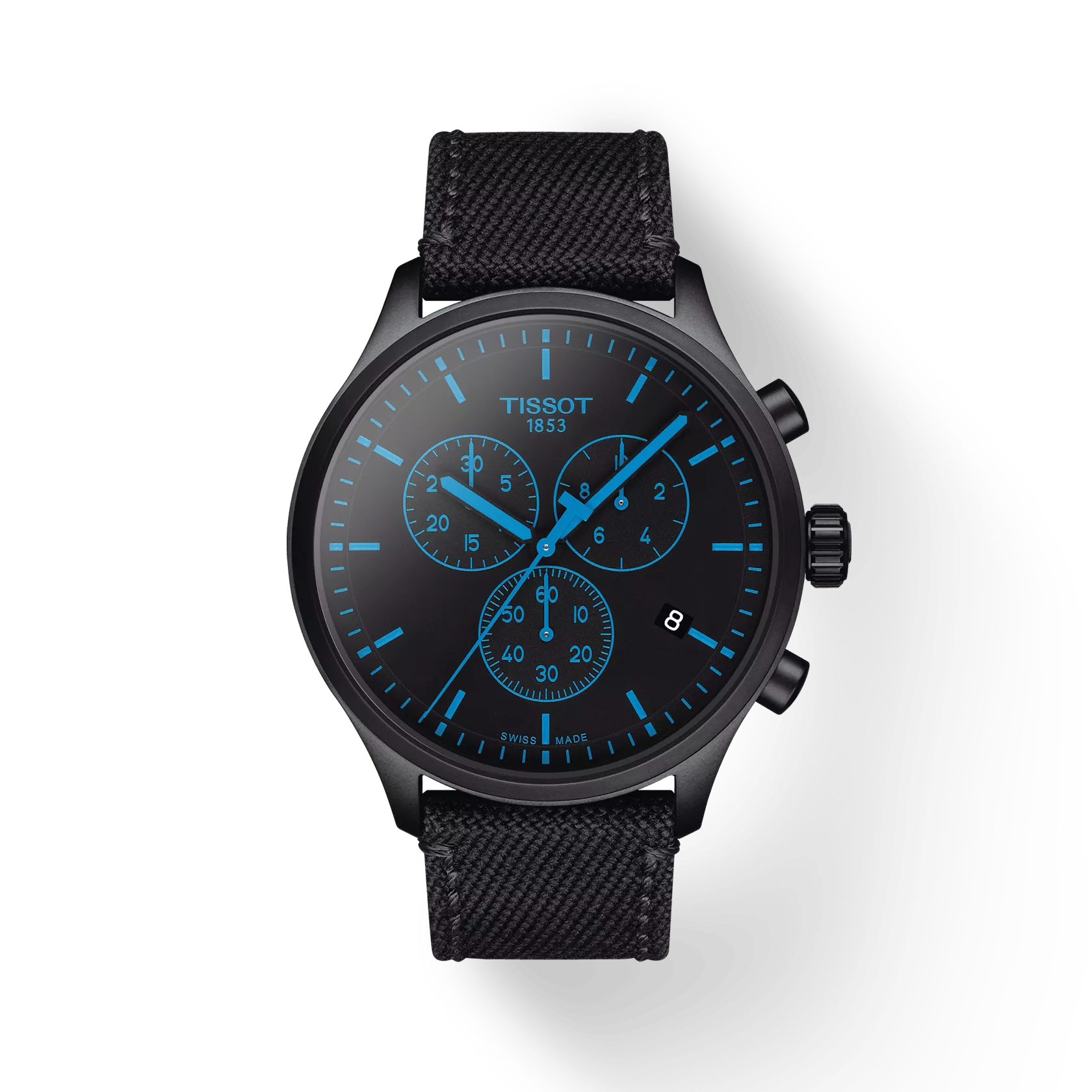 Tissot T1166173705100 Black Dial Men’s Swiss Quartz Chronograph Watch – Black PVD Case & Black Textile Strap, Sapphire Crystal