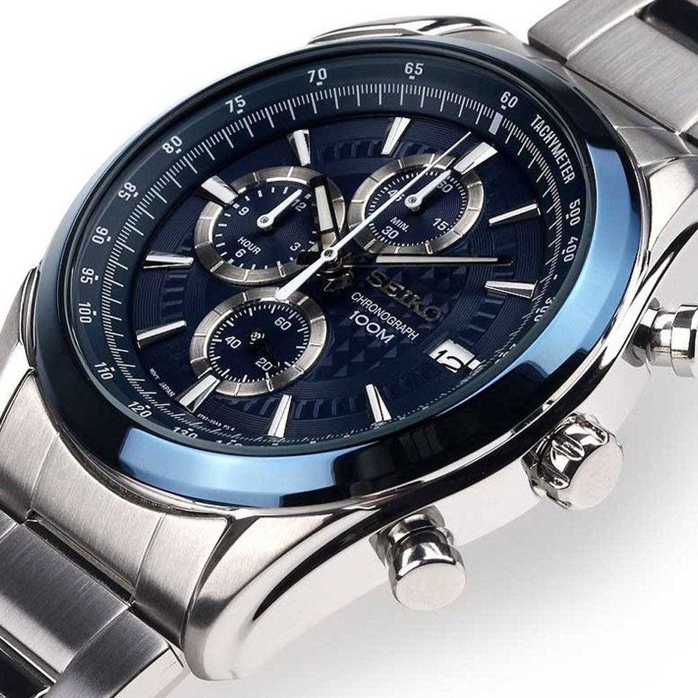 Seiko SSB177P1 Men Quartz Blue Dial Stainless Steel Chronograph Watch