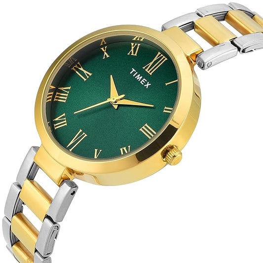 Timex TW000X274 Women’s Green Dial Analog Watch with Stainless-Steel Strap