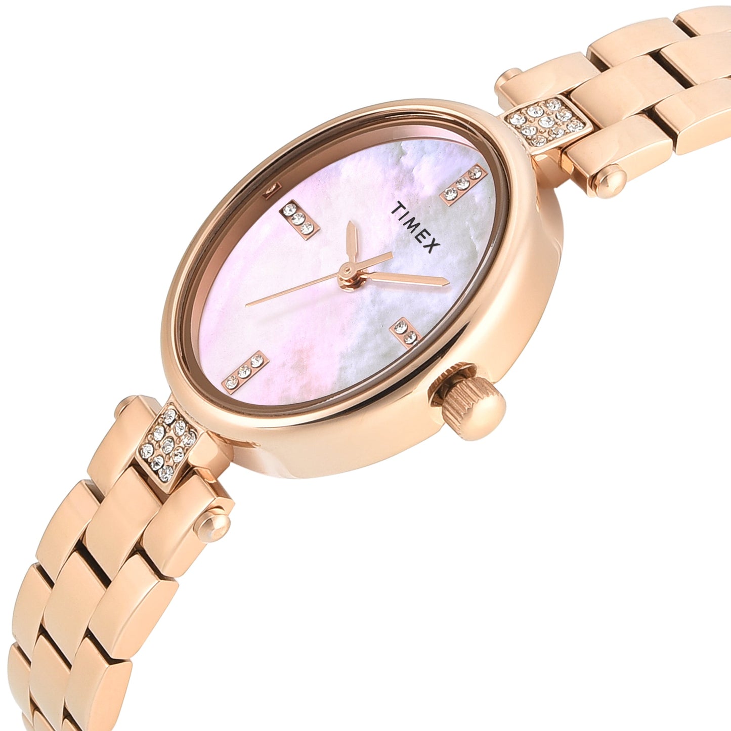 Timex TWEL27200 Quartz Analog White Oval Dial Rose Gold Brass Women's Watch