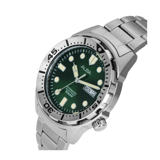 Alba AL4371X1 Men’s Automatic Watch with Green Dial & Silver Stainless-Steel Strap