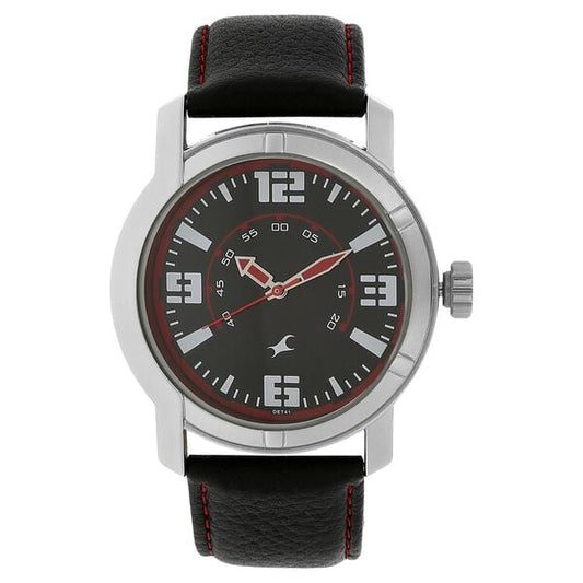 Fastrack 3021SL04 Quartz Analog Black & Red Dial with Leather Strap Watch for Men