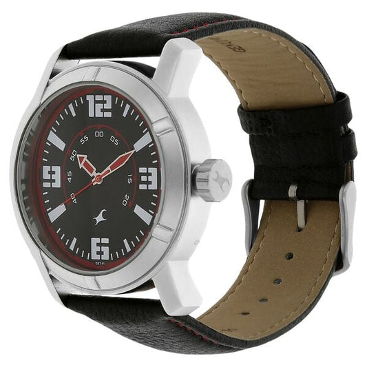 Fastrack 3021SL04 Quartz Analog Black & Red Dial with Leather Strap Watch for Men