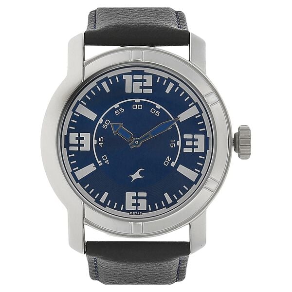 Fastrack 3021SL05 Men’s Quartz Blue Dial Analog Watch with Black Leather Strap