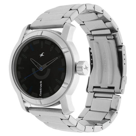 Fastrack 3021SM01 Quartz Analog Black Dial Stainless Steel Strap Men’s Watch