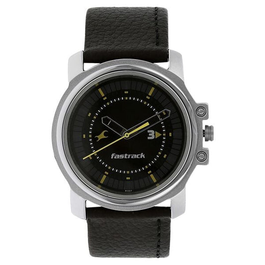 Fastrack NM3039SL02 men’s black dial watch front view