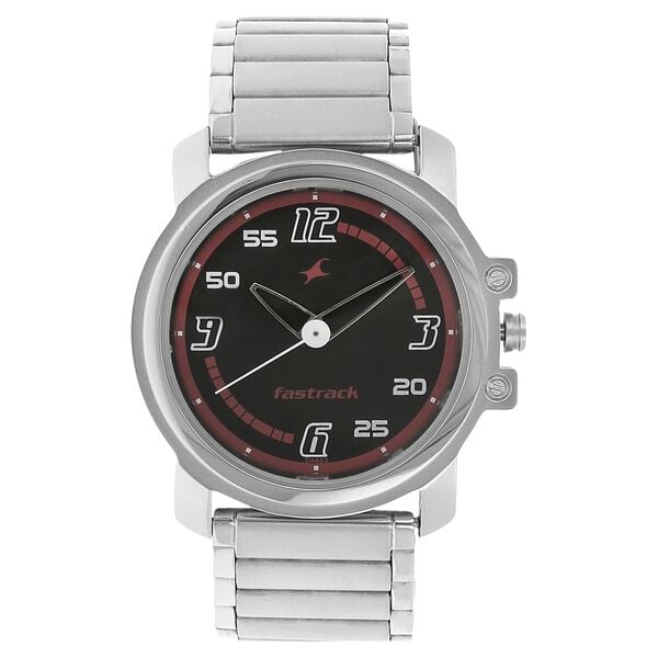 Fastrack 3039SM08 Analog Quartz Men Watch – Black Dial, Silver Stainless Steel Strap, Mineral Glass, Bold Casual Style