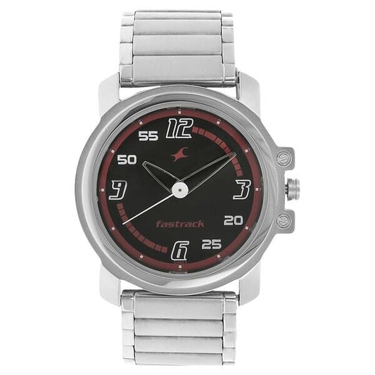 Fastrack 3039SM08 Analog Quartz Men Watch – Black Dial, Silver Stainless Steel Strap, Mineral Glass, Bold Casual Style