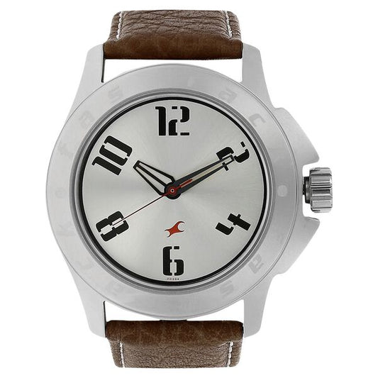 Fastrack 3075SL03 Quartz Analog Silver Dial Leather Strap Men’s Watch
