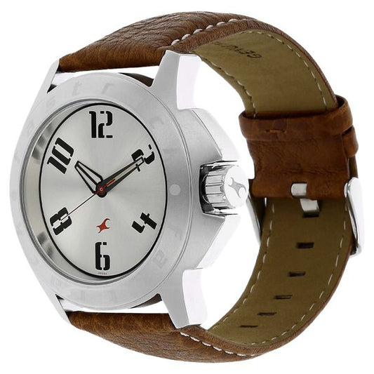 Fastrack 3075SL03 Quartz Analog Silver Dial Leather Strap Men’s Watch