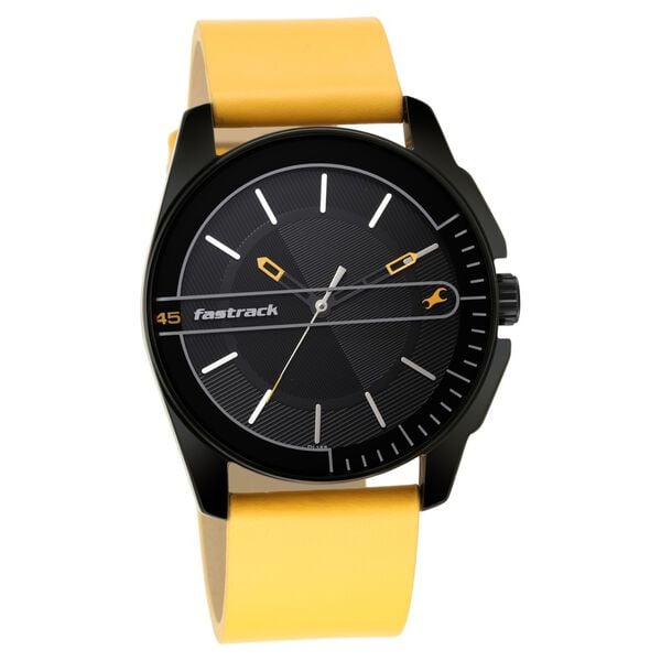 Fastrack 3298NL01 Quartz Analog Black Dial Yellow Leather Strap Men’s Watch