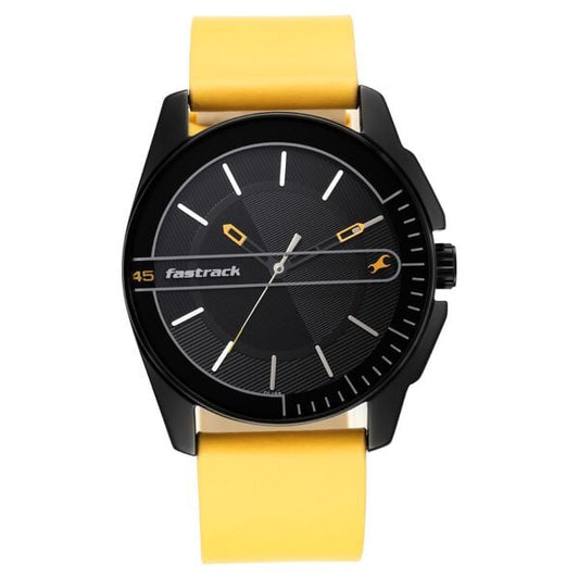 Fastrack 3298NL01 Quartz Analog Black Dial Yellow Leather Strap Men’s Watch