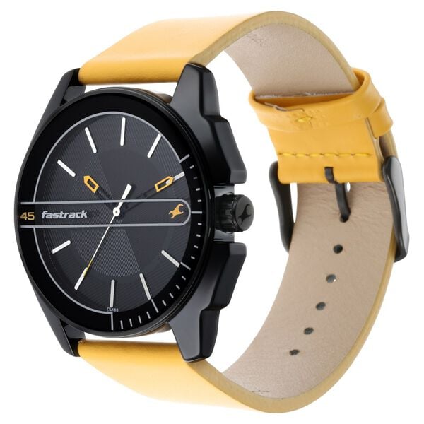 Fastrack 3298NL01 Quartz Analog Black Dial Yellow Leather Strap Men’s Watch
