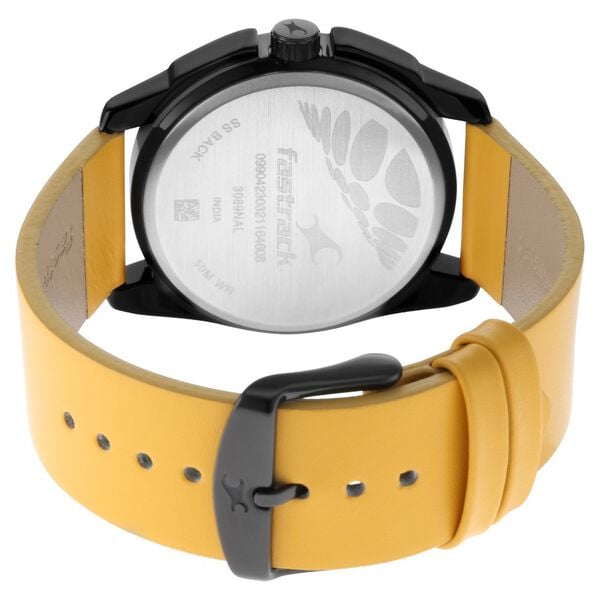 Fastrack 3298NL01 Quartz Analog Black Dial Yellow Leather Strap Men’s Watch