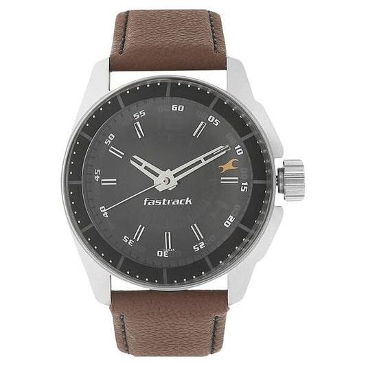Fastrack 3089SL05 Black Magic Quartz Analog Black Dial Brown Leather Strap Men’s Watch