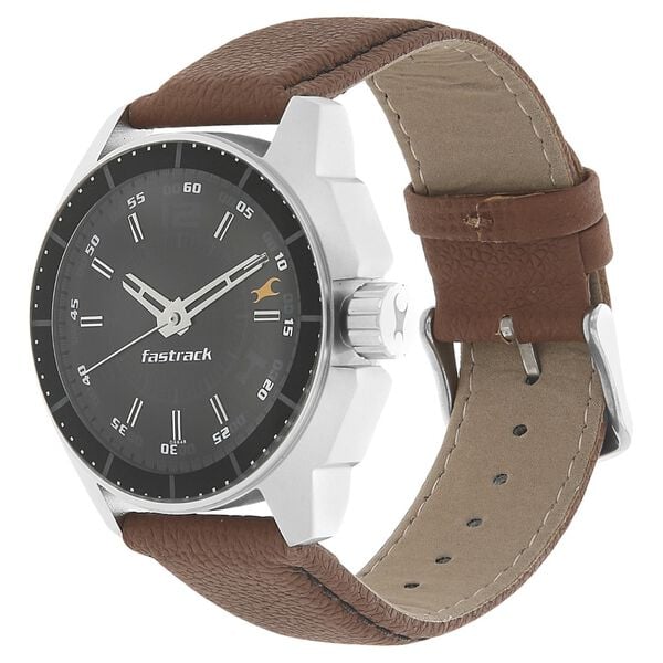 Fastrack 3089SL05 Black Magic Quartz Analog Black Dial Brown Leather Strap Men’s Watch