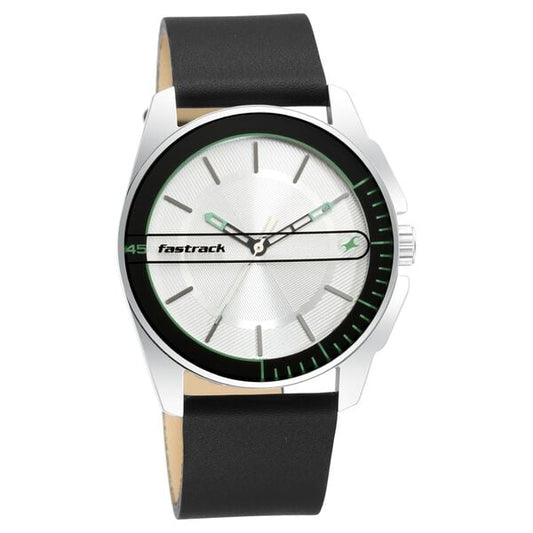 Fastrack 3089SL15 Wear Your Look Quartz Analog Silver Dial Black Leather Strap Men’s Watch