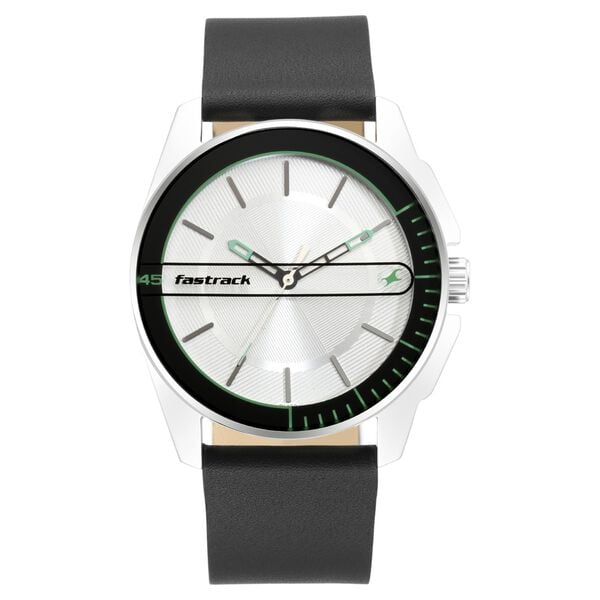 Fastrack 3089SL15 Analog Quartz Men Watch – Silver Dial, Black Leather Strap, Casual Everyday Style