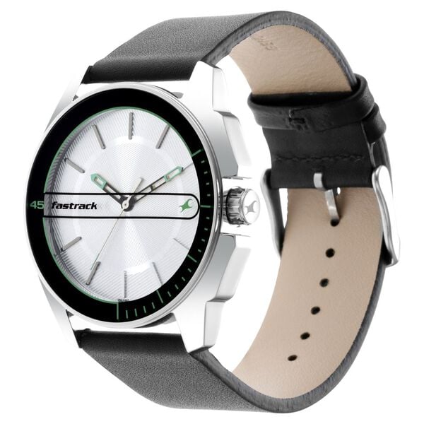 Fastrack 3089SL15 Analog Quartz Men Watch – Silver Dial, Black Leather Strap, Casual Everyday Style