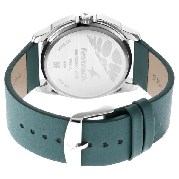 Fastrack 3089SL16 Analog Quartz Men Watch – Black Dial, Green Leather Strap, Casual Everyday Style