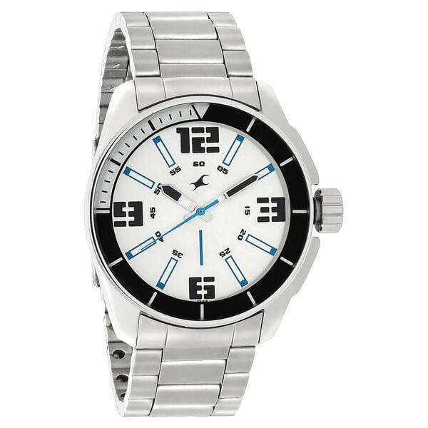 Fastrack 3089SM08 Hit List 1 Quartz Analog Silver Dial with Stainless Steel Strap Watch for Men