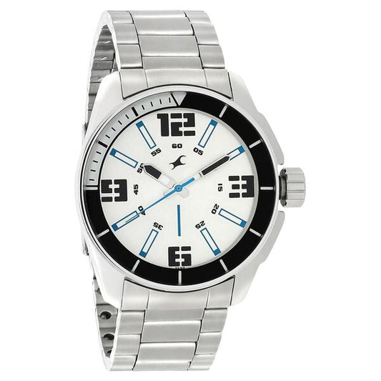 Fastrack 3089SM08 Hit List 1 Quartz Analog Silver Dial with Stainless Steel Strap Watch for Men