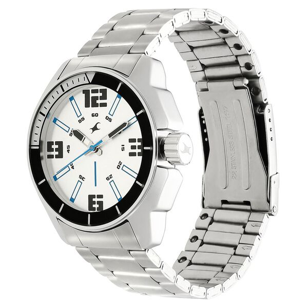 Fastrack 3089SM08 Hit List 1 Quartz Analog Silver Dial with Stainless Steel Strap Watch for Men