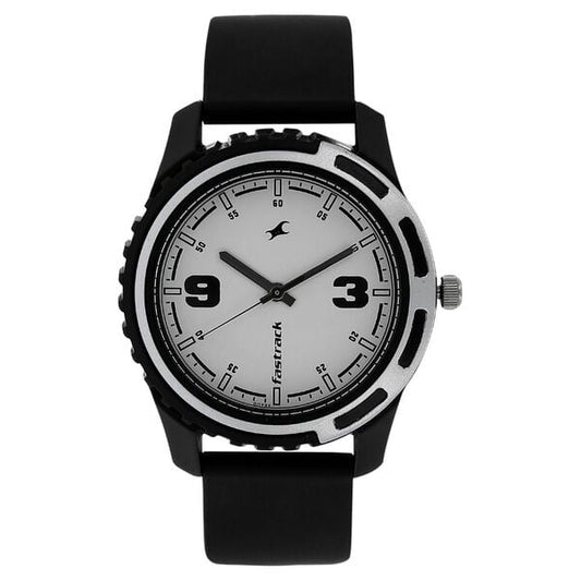 Fastrack 3114PP01 Bare Basics Quartz Analog White Dial Black Plastic Strap Men’s Watch