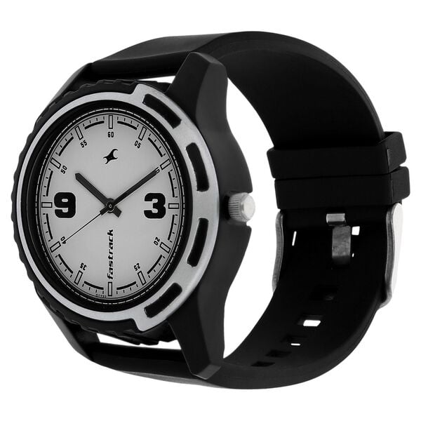 Fastrack 3114PP01 Bare Basics Quartz Analog White Dial Black Plastic Strap Men’s Watch